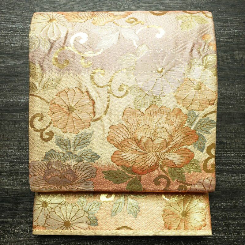 袋帯 六通柄 フォーマル用 正絹 花柄 箔 帯 入学式 卒業式 結婚式 金・銀_画像1