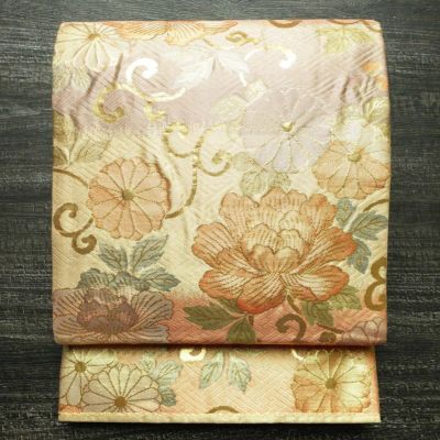 袋帯 六通柄 フォーマル用 正絹 花柄 箔 帯 入学式 卒業式 結婚式 金・銀