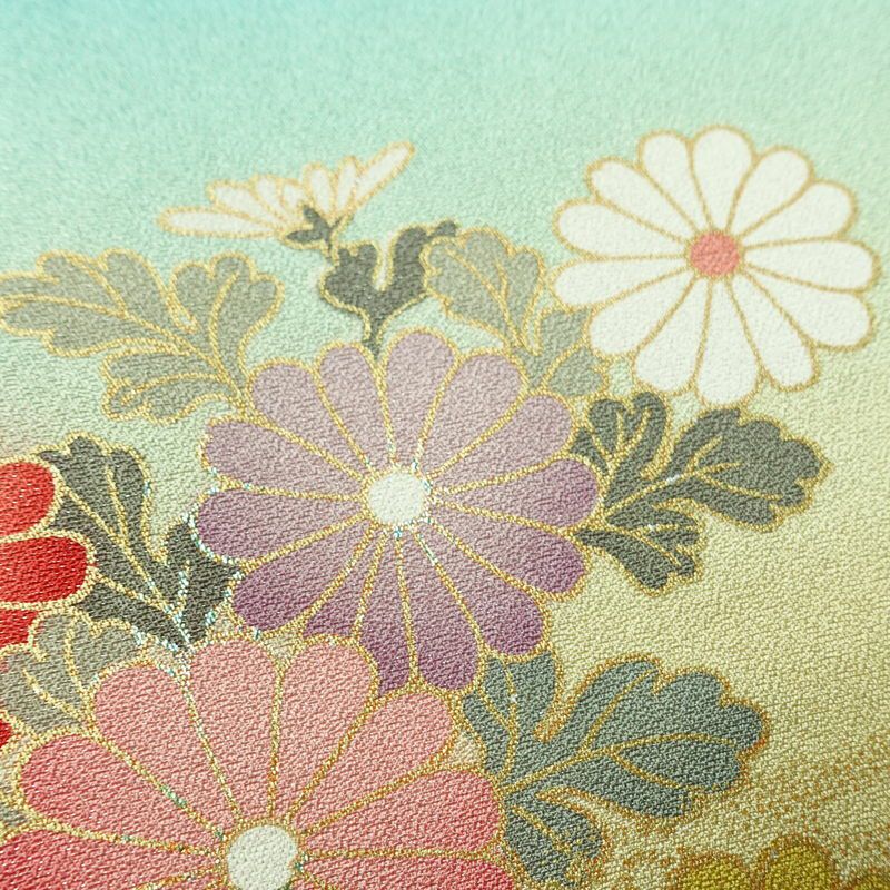 振袖 金駒刺繍 正絹 古典柄 袷仕立て 身丈163.5cm 裄丈70cm 箔 刺繍 金彩 金糸 着物 成人式 二十歳 蝶 緑・うぐいす色_画像12