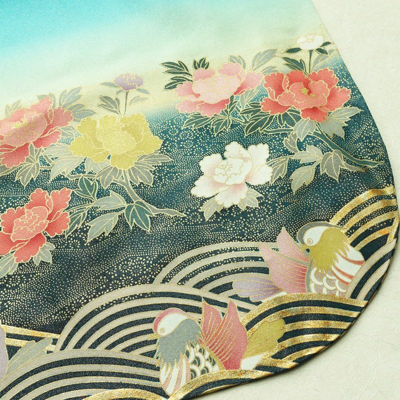 振袖 金駒刺繍 正絹 古典柄 袷仕立て 身丈163.5cm 裄丈70cm 箔 刺繍 金彩 金糸 着物 成人式 二十歳 蝶 緑・うぐいす色_画像16