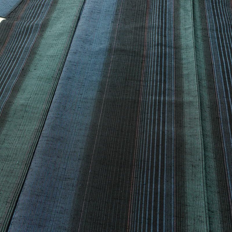 紬 正絹 縞柄・線柄 袷仕立て 身丈166cm 裄丈67cm 着物 モダン 青・紺_画像5