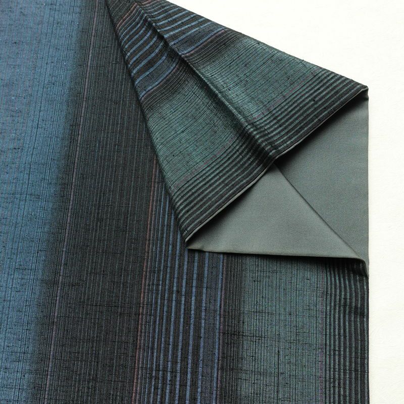 紬 正絹 縞柄・線柄 袷仕立て 身丈166cm 裄丈67cm 着物 モダン 青・紺_画像14