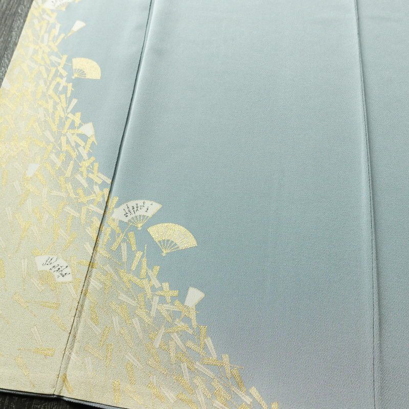 色留袖 三つ紋付き 松尾光琳 落款入り 縮緬 正絹 古典柄 袷仕立て 身丈165.5cm 裄丈67.5cm 箔 フォーマル 着物 結婚式 青・紺_画像4