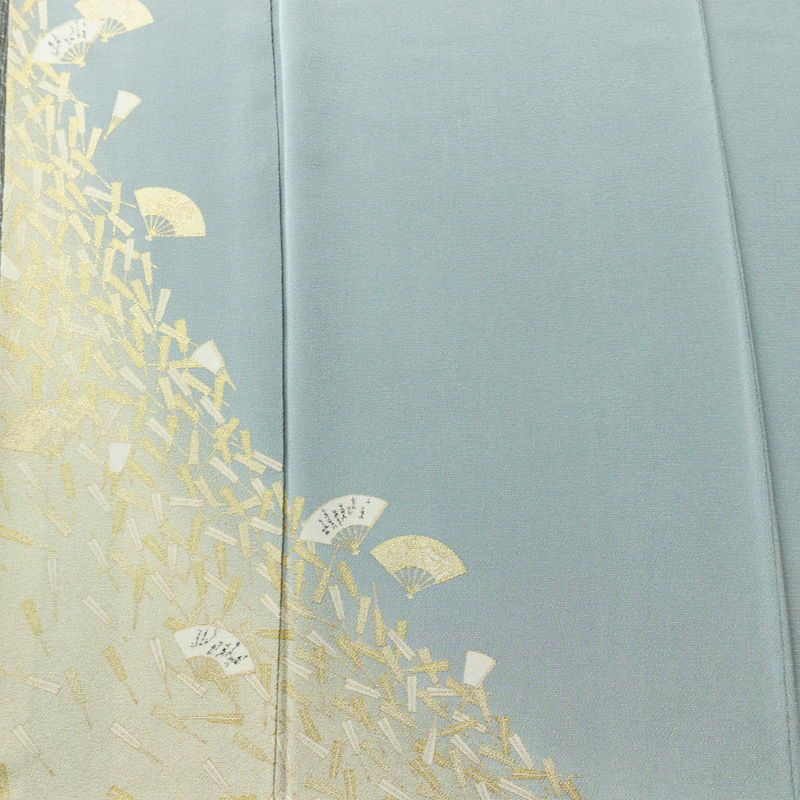 色留袖 三つ紋付き 松尾光琳 落款入り 縮緬 正絹 古典柄 袷仕立て 身丈165.5cm 裄丈67.5cm 箔 フォーマル 着物 結婚式 青・紺_画像6