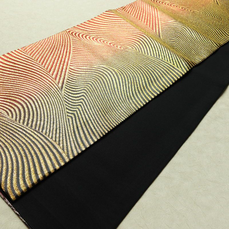 袋帯 全通柄 良品 フォーマル用 正絹 流水・波柄 箔 金糸 銀糸 帯 多色使い_画像10