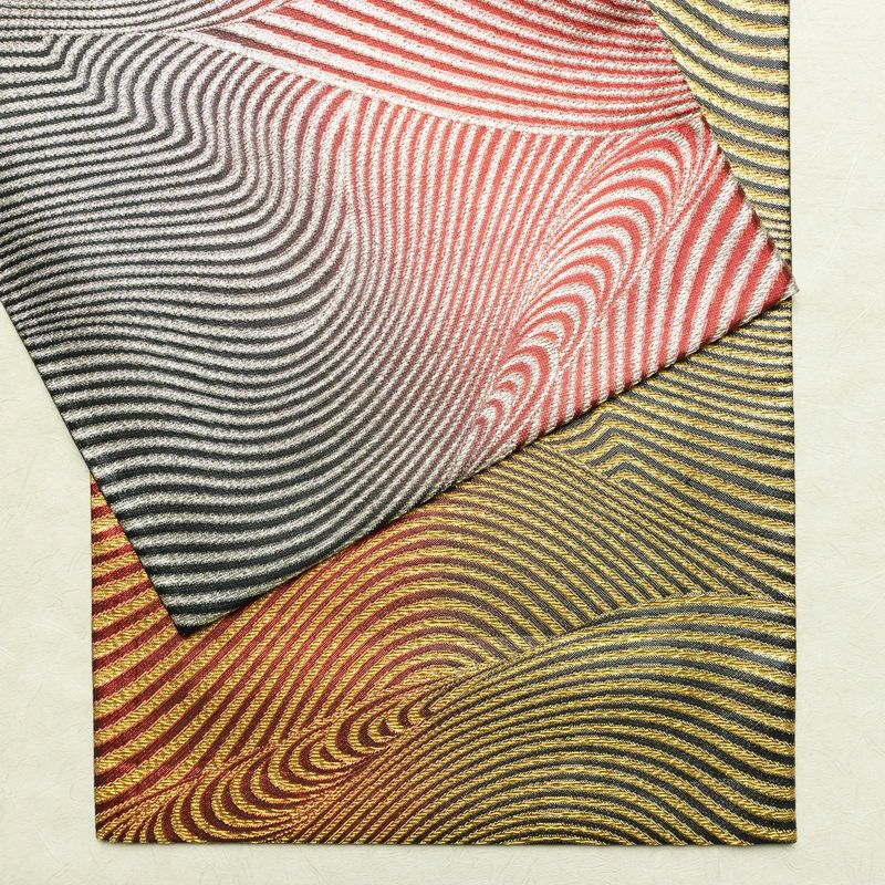 袋帯 全通柄 良品 フォーマル用 正絹 流水・波柄 箔 金糸 銀糸 帯 多色使い_画像15