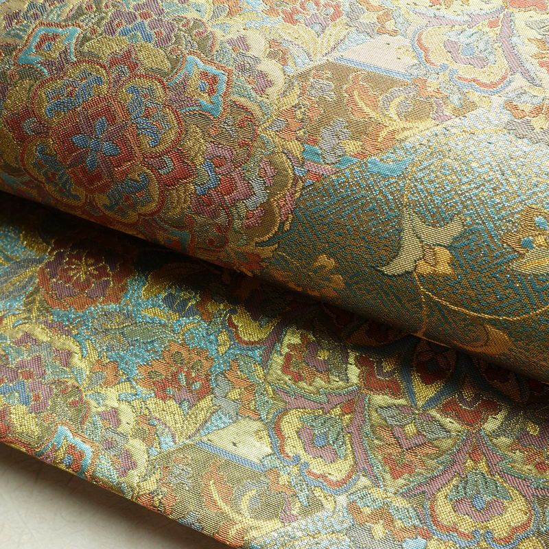 袋帯 青銅彫金 六通柄 良品 フォーマル用 正絹 幾何学柄・抽象柄 箔 帯 入学式 卒業式 結婚式 緑・うぐいす色_画像8