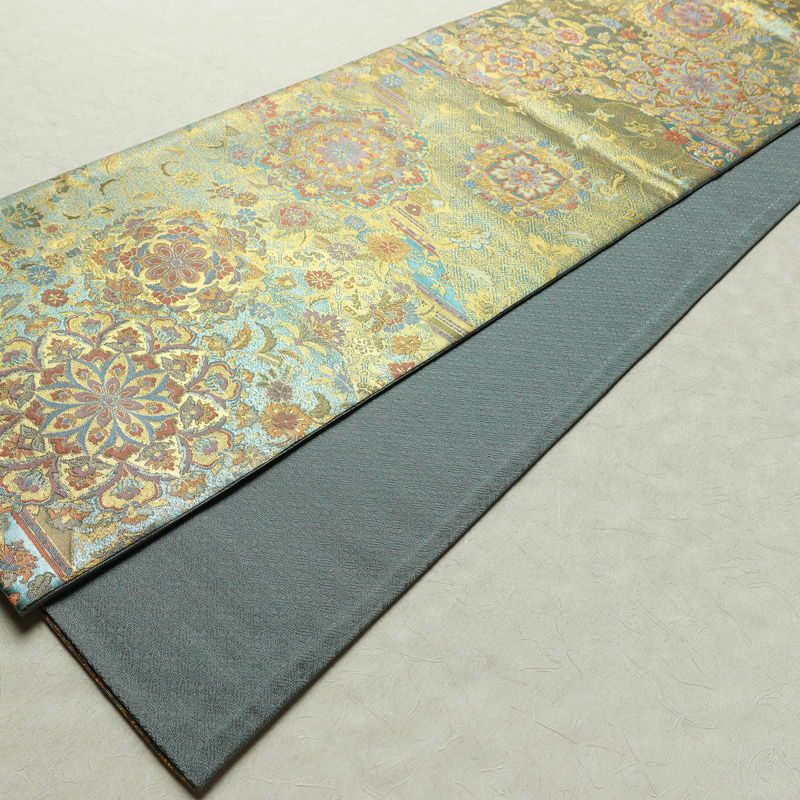 袋帯 青銅彫金 六通柄 良品 フォーマル用 正絹 幾何学柄・抽象柄 箔 帯 入学式 卒業式 結婚式 緑・うぐいす色_画像9