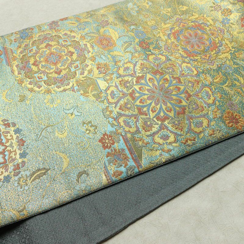 袋帯 青銅彫金 六通柄 良品 フォーマル用 正絹 幾何学柄・抽象柄 箔 帯 入学式 卒業式 結婚式 緑・うぐいす色_画像12