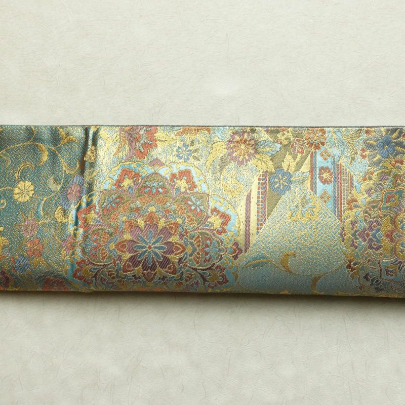 袋帯 青銅彫金 六通柄 良品 フォーマル用 正絹 幾何学柄・抽象柄 箔 帯 入学式 卒業式 結婚式 緑・うぐいす色_画像15