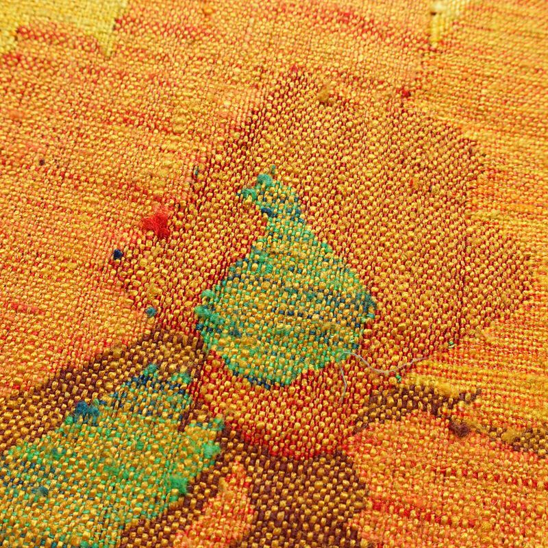 名古屋帯 太鼓柄 良品 正絹 花柄 松葉仕立て 帯 紬地 黄・黄土色_画像3