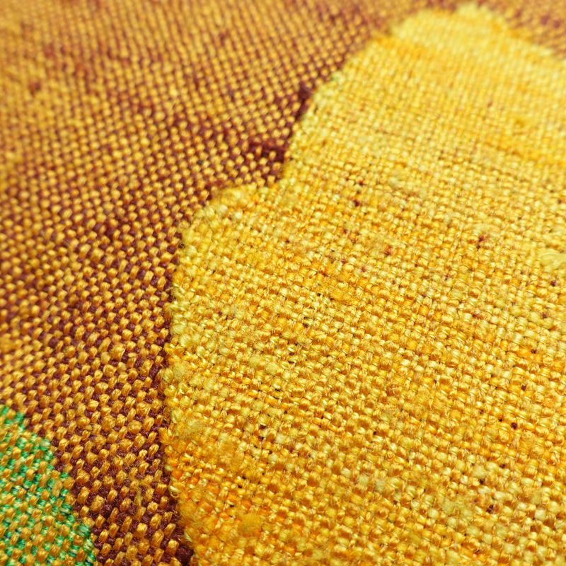 名古屋帯 太鼓柄 良品 正絹 花柄 松葉仕立て 帯 紬地 黄・黄土色_画像5