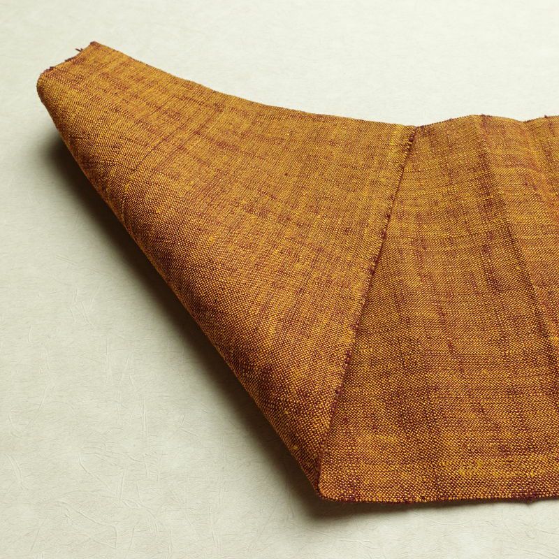 名古屋帯 太鼓柄 良品 正絹 花柄 松葉仕立て 帯 紬地 黄・黄土色_画像10