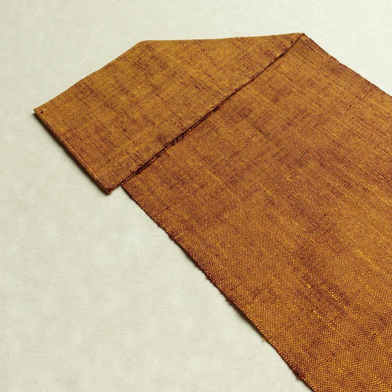 名古屋帯 太鼓柄 良品 正絹 花柄 松葉仕立て 帯 紬地 黄・黄土色_画像16