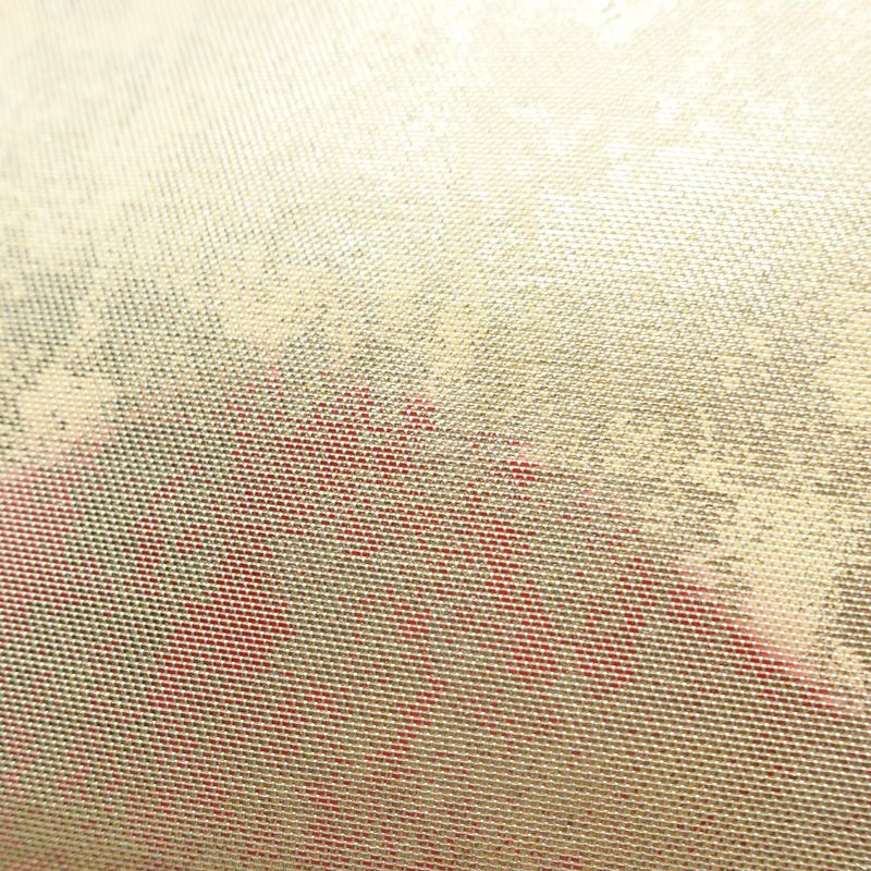 名古屋帯 太鼓柄 正絹 風景柄 名古屋仕立て 箔 帯 クリーム_画像3