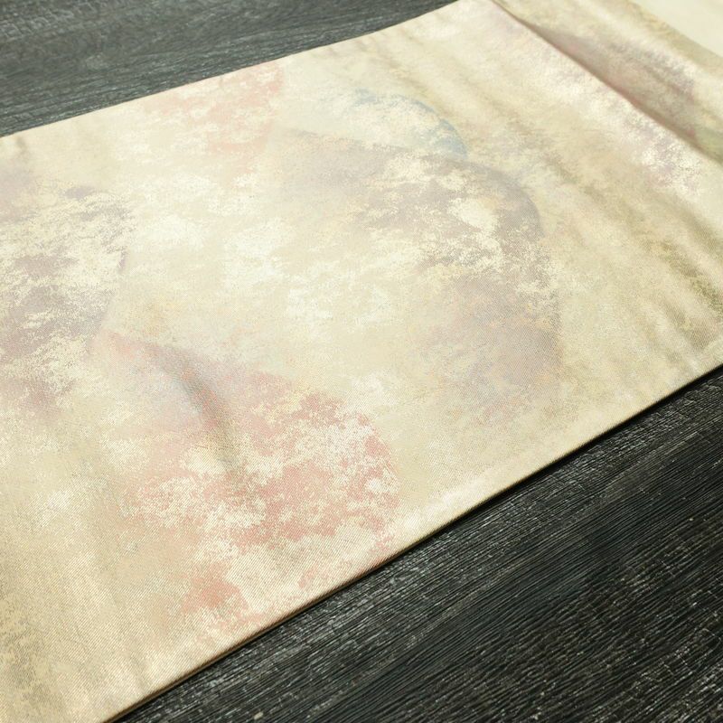 名古屋帯 太鼓柄 正絹 風景柄 名古屋仕立て 箔 帯 クリーム_画像11
