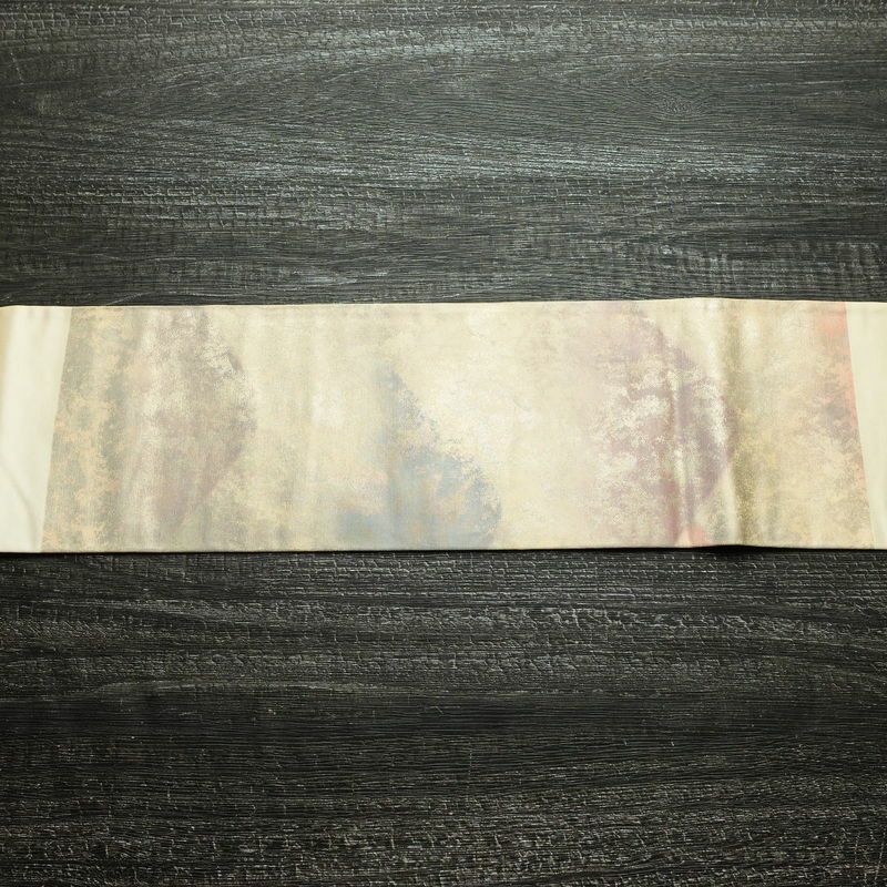 名古屋帯 太鼓柄 正絹 風景柄 名古屋仕立て 箔 帯 クリーム_画像12