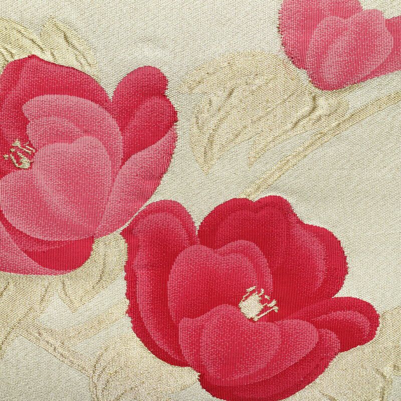 名古屋帯 太鼓柄 正絹 花柄 名古屋仕立て 金通し 金糸 帯 クリーム_画像2