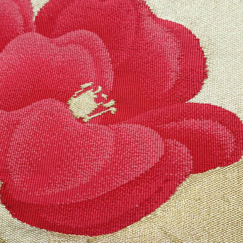 名古屋帯 太鼓柄 正絹 花柄 名古屋仕立て 金通し 金糸 帯 クリーム_画像3