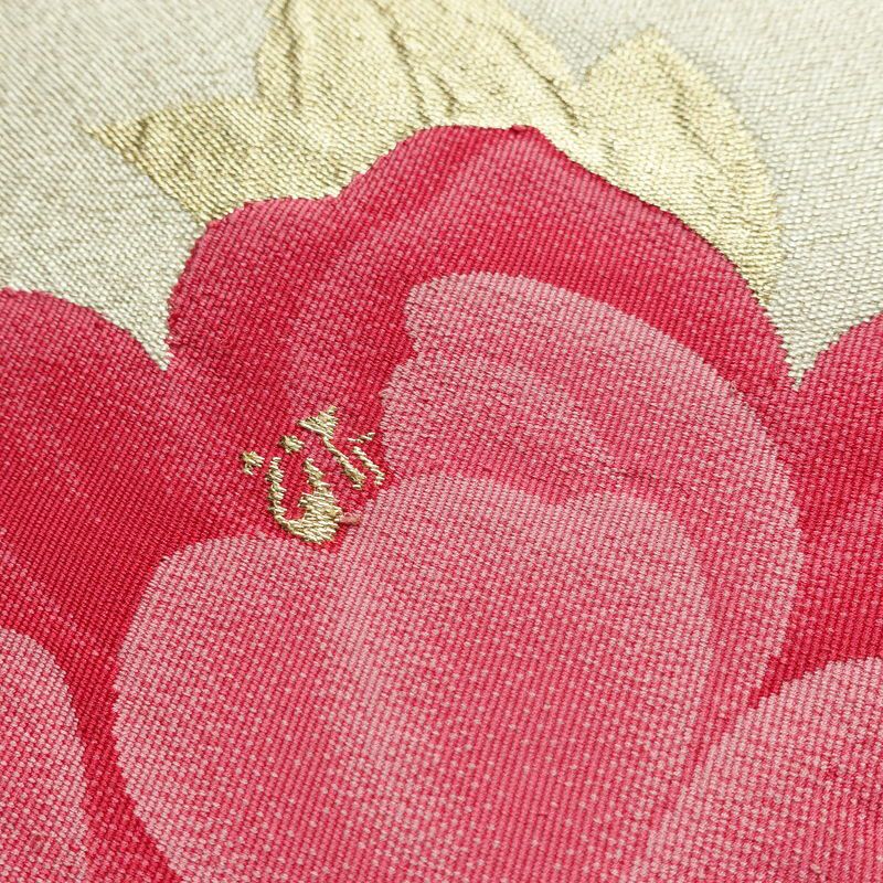 名古屋帯 太鼓柄 正絹 花柄 名古屋仕立て 金通し 金糸 帯 クリーム_画像6