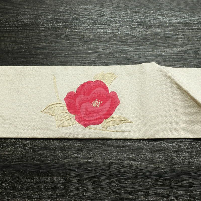 名古屋帯 太鼓柄 正絹 花柄 名古屋仕立て 金通し 金糸 帯 クリーム_画像11