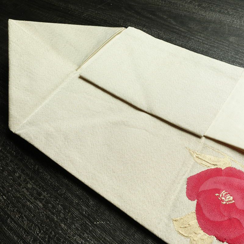 名古屋帯 太鼓柄 正絹 花柄 名古屋仕立て 金通し 金糸 帯 クリーム_画像21