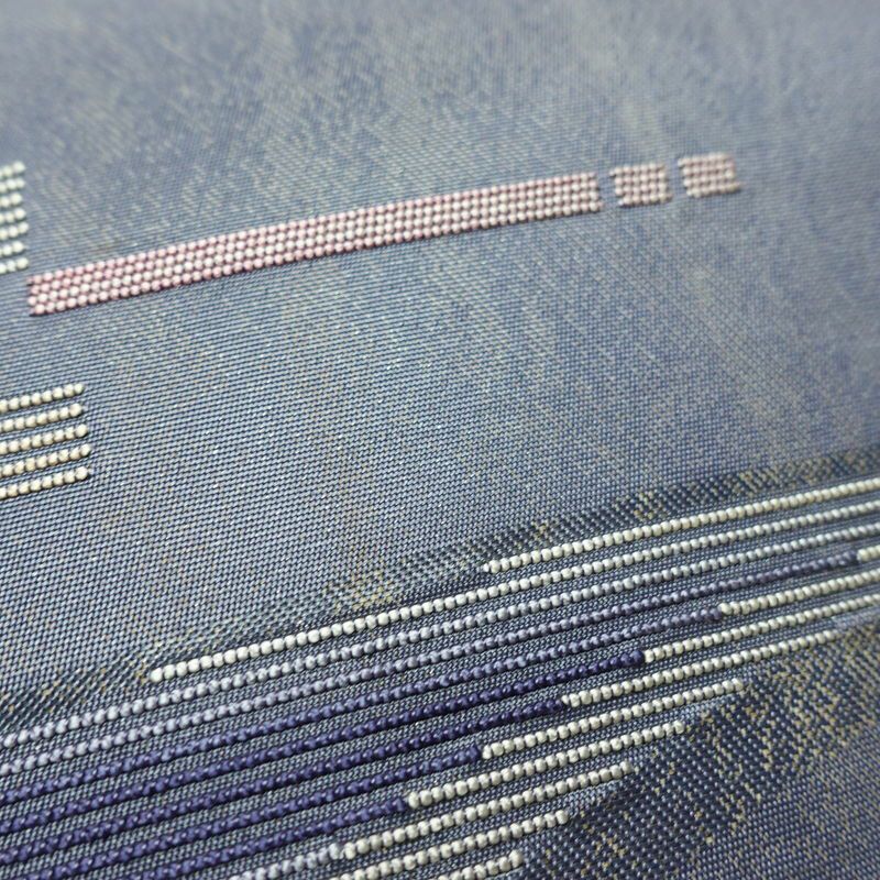 名古屋帯 太鼓柄 正絹 幾何学柄・抽象柄 名古屋仕立て 箔 帯 青・紺_画像5