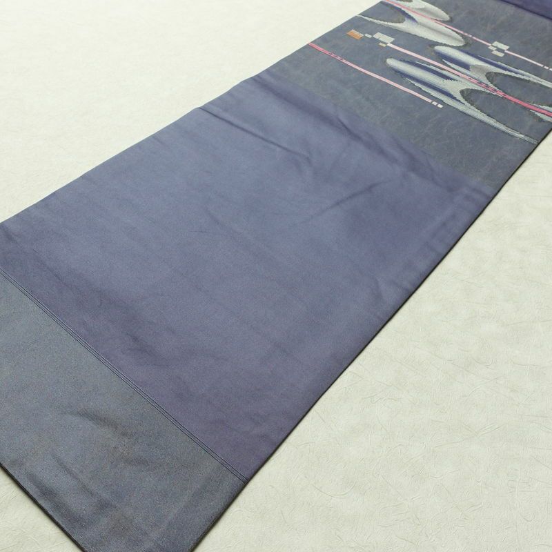 名古屋帯 太鼓柄 正絹 幾何学柄・抽象柄 名古屋仕立て 箔 帯 青・紺_画像9