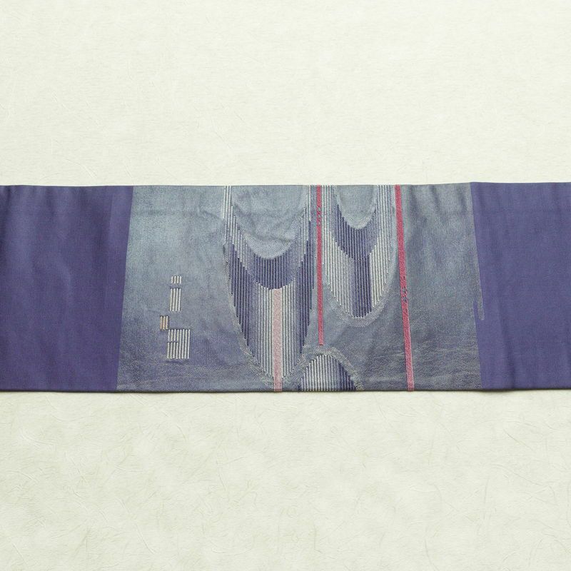 名古屋帯 太鼓柄 正絹 幾何学柄・抽象柄 名古屋仕立て 箔 帯 青・紺_画像12