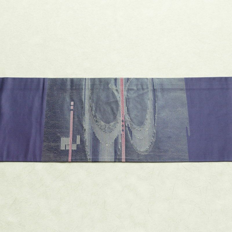 名古屋帯 太鼓柄 正絹 幾何学柄・抽象柄 名古屋仕立て 箔 帯 青・紺_画像13