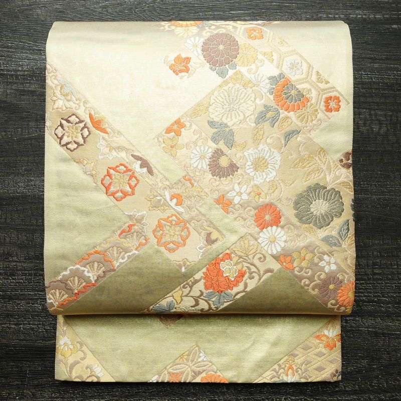 袋帯 六通柄 フォーマル用 正絹 古典柄 箔 金糸 帯 入学式 卒業式 結婚式 クリーム_画像1