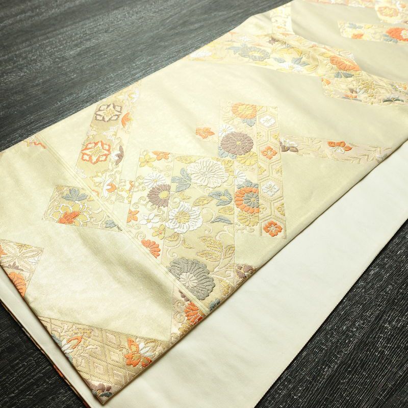 袋帯 六通柄 フォーマル用 正絹 古典柄 箔 金糸 帯 入学式 卒業式 結婚式 クリーム_画像9