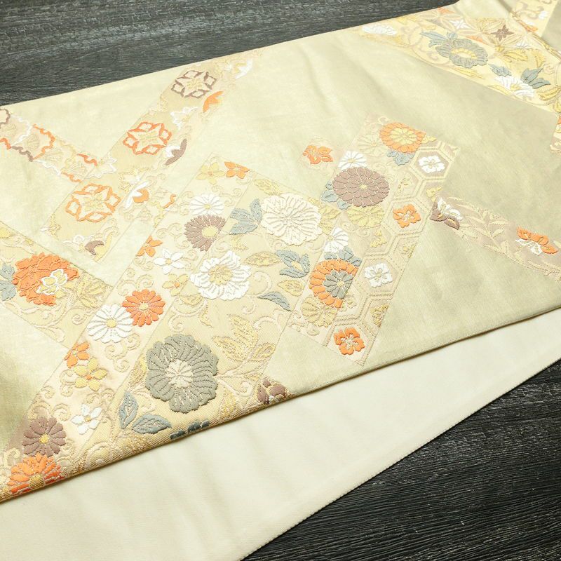 袋帯 六通柄 フォーマル用 正絹 古典柄 箔 金糸 帯 入学式 卒業式 結婚式 クリーム_画像14