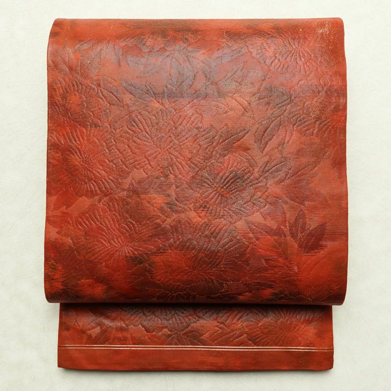 袋帯 六通柄 フォーマル用 正絹 花柄 帯 橙_画像1