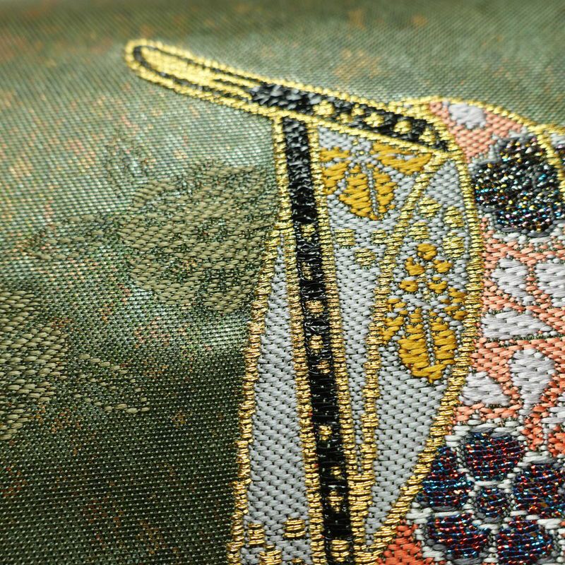 袋帯 六通柄 良品 フォーマル用 正絹 古典柄 箔 金糸 帯 入学式 卒業式 結婚式 緑・うぐいす色_画像6