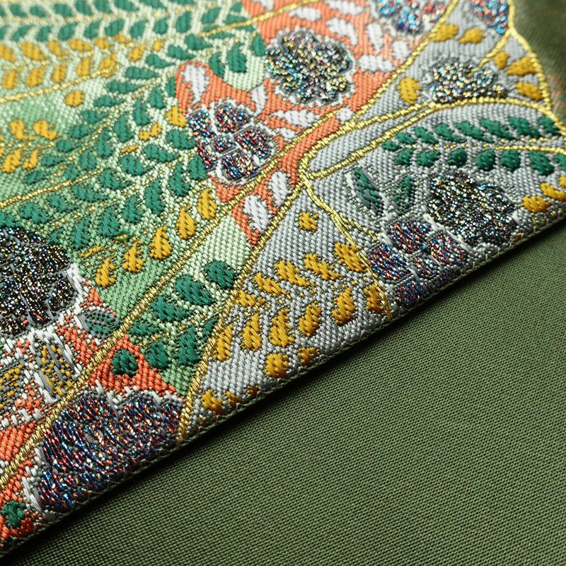 袋帯 六通柄 良品 フォーマル用 正絹 古典柄 箔 金糸 帯 入学式 卒業式 結婚式 緑・うぐいす色_画像12