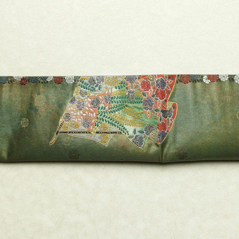 袋帯 六通柄 良品 フォーマル用 正絹 古典柄 箔 金糸 帯 入学式 卒業式 結婚式 緑・うぐいす色_画像15