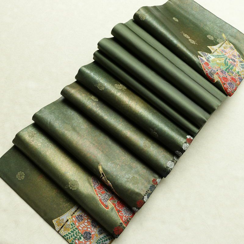 袋帯 六通柄 良品 フォーマル用 正絹 古典柄 箔 金糸 帯 入学式 卒業式 結婚式 緑・うぐいす色_画像21