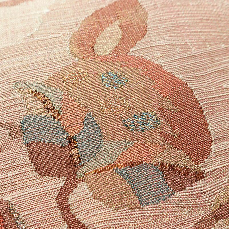 袋帯 太鼓柄 良品 一般用 正絹 花柄 金通し 帯 紬地 ピンク_画像3