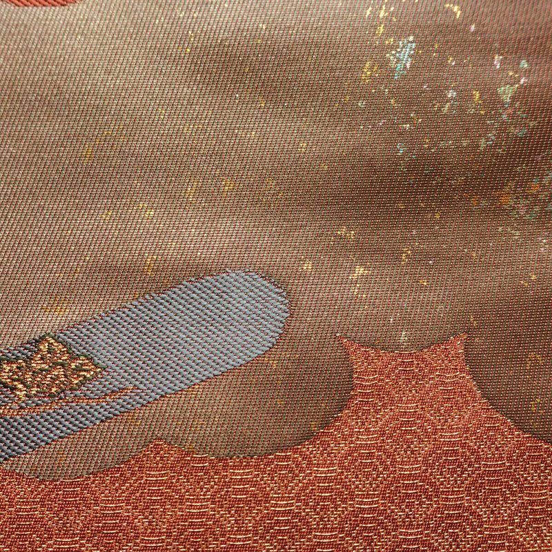袋帯 未仕立て 六通柄 美品 証紙あり フォーマル用 正絹 古典柄 箔 金通し 金糸 帯 入学式 卒業式 結婚式 未使用品 茶_画像4