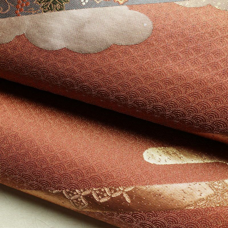 袋帯 未仕立て 六通柄 美品 証紙あり フォーマル用 正絹 古典柄 箔 金通し 金糸 帯 入学式 卒業式 結婚式 未使用品 茶_画像7