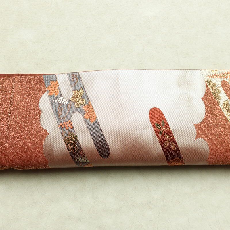 袋帯 未仕立て 六通柄 美品 証紙あり フォーマル用 正絹 古典柄 箔 金通し 金糸 帯 入学式 卒業式 結婚式 未使用品 茶_画像14