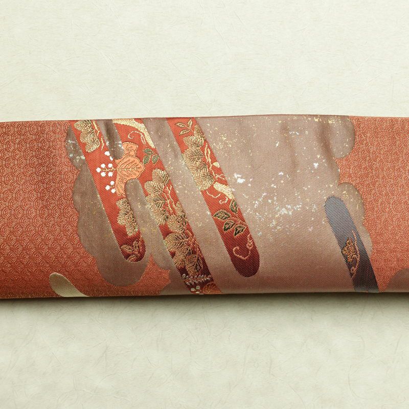 袋帯 未仕立て 六通柄 美品 証紙あり フォーマル用 正絹 古典柄 箔 金通し 金糸 帯 入学式 卒業式 結婚式 未使用品 茶_画像15