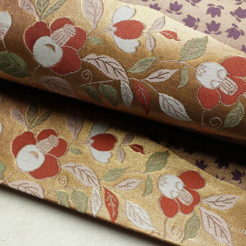 袋帯 六通柄 フォーマル用 正絹 花柄 箔 帯 入学式 卒業式 結婚式 椿 紫・藤色_画像7