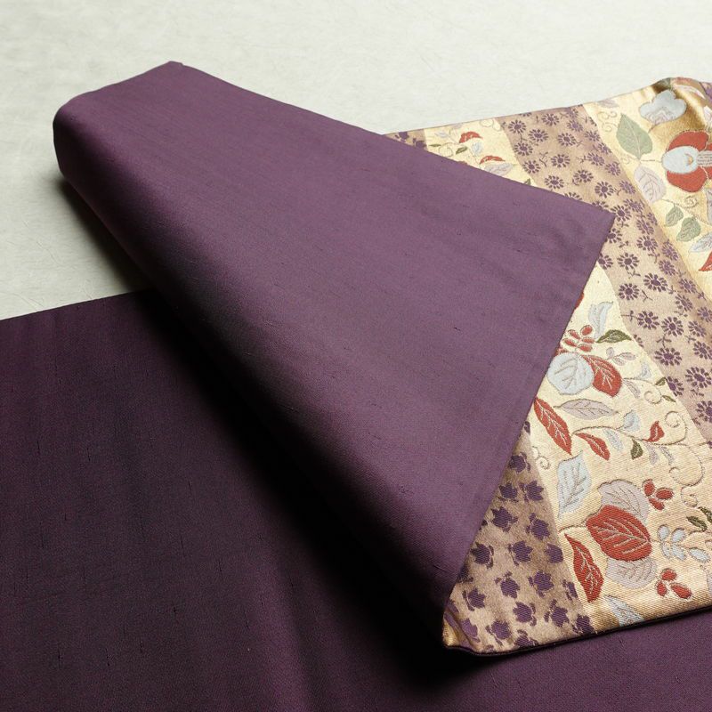 袋帯 六通柄 フォーマル用 正絹 花柄 箔 帯 入学式 卒業式 結婚式 椿 紫・藤色_画像9
