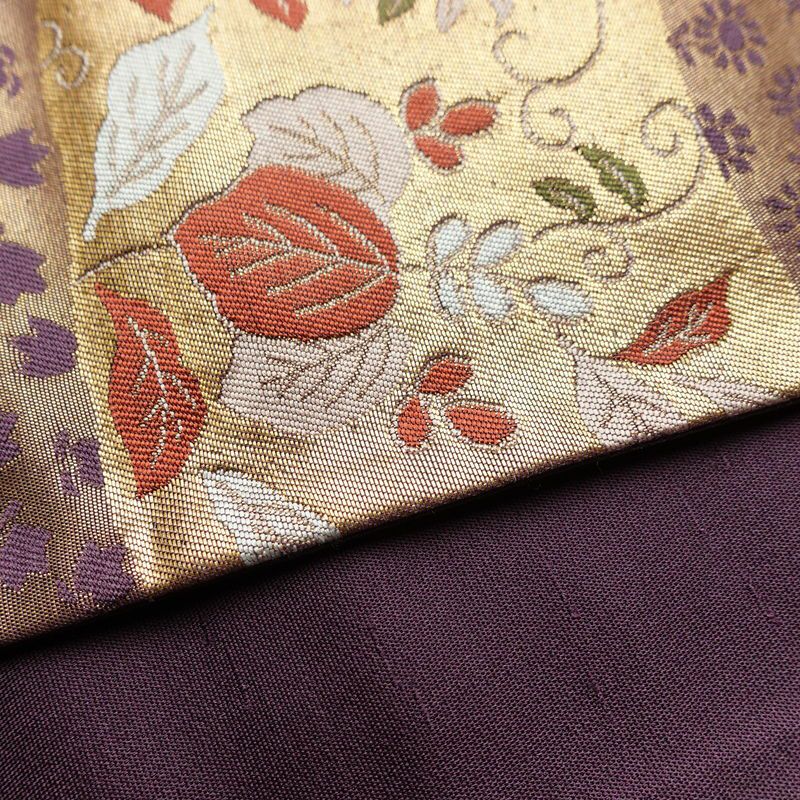 袋帯 六通柄 フォーマル用 正絹 花柄 箔 帯 入学式 卒業式 結婚式 椿 紫・藤色_画像12