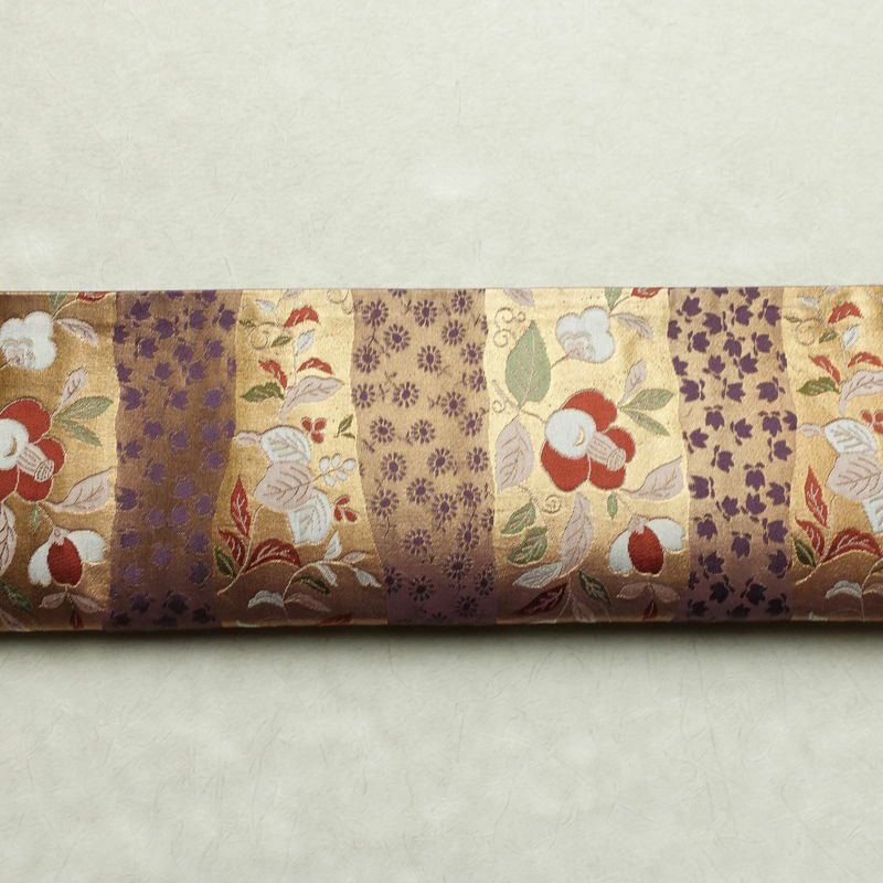 袋帯 六通柄 フォーマル用 正絹 花柄 箔 帯 入学式 卒業式 結婚式 椿 紫・藤色_画像14