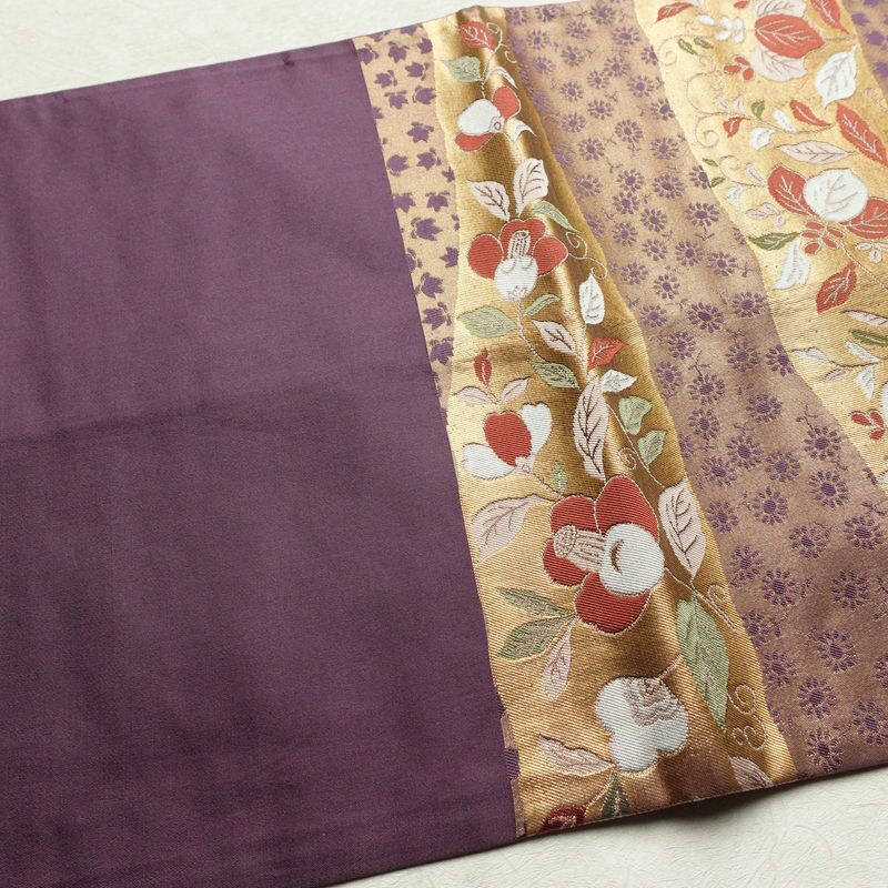 袋帯 六通柄 フォーマル用 正絹 花柄 箔 帯 入学式 卒業式 結婚式 椿 紫・藤色_画像16