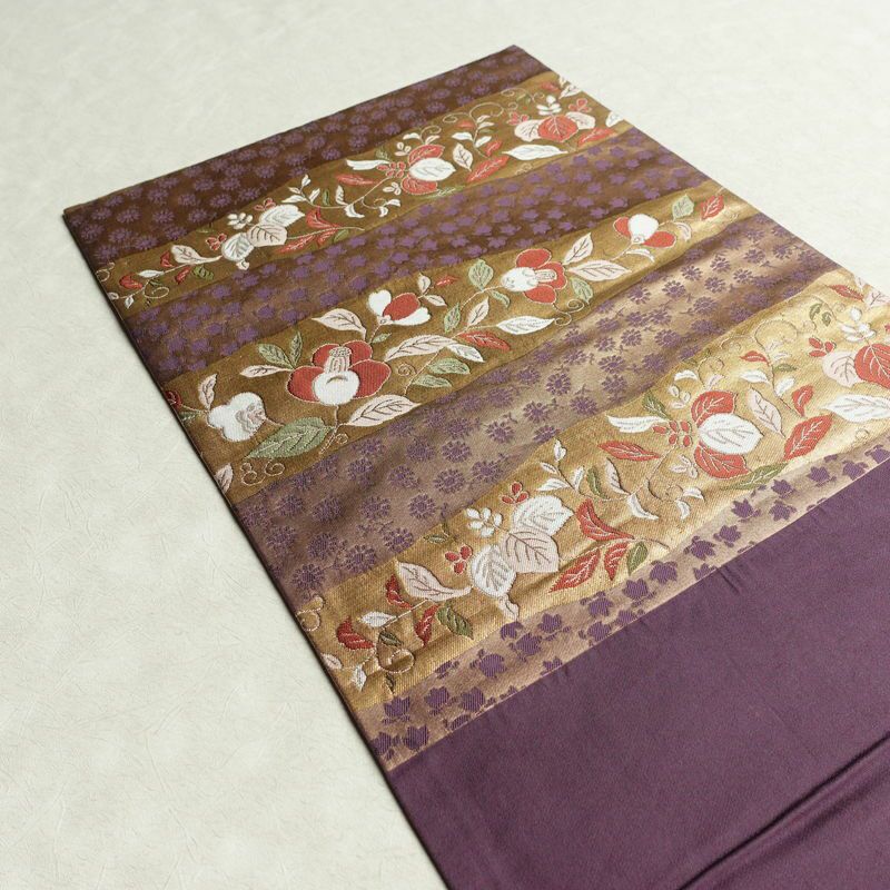 袋帯 六通柄 フォーマル用 正絹 花柄 箔 帯 入学式 卒業式 結婚式 椿 紫・藤色_画像17