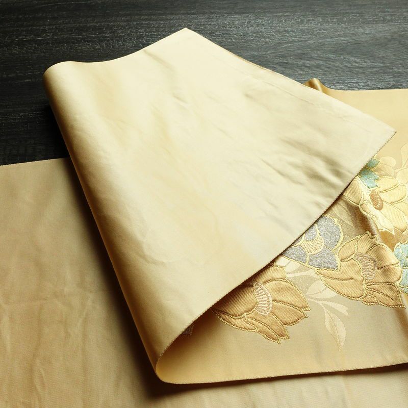 袋帯 六通柄 良品 フォーマル用 正絹 花柄 金糸 帯 入学式 卒業式 ベージュ_画像9